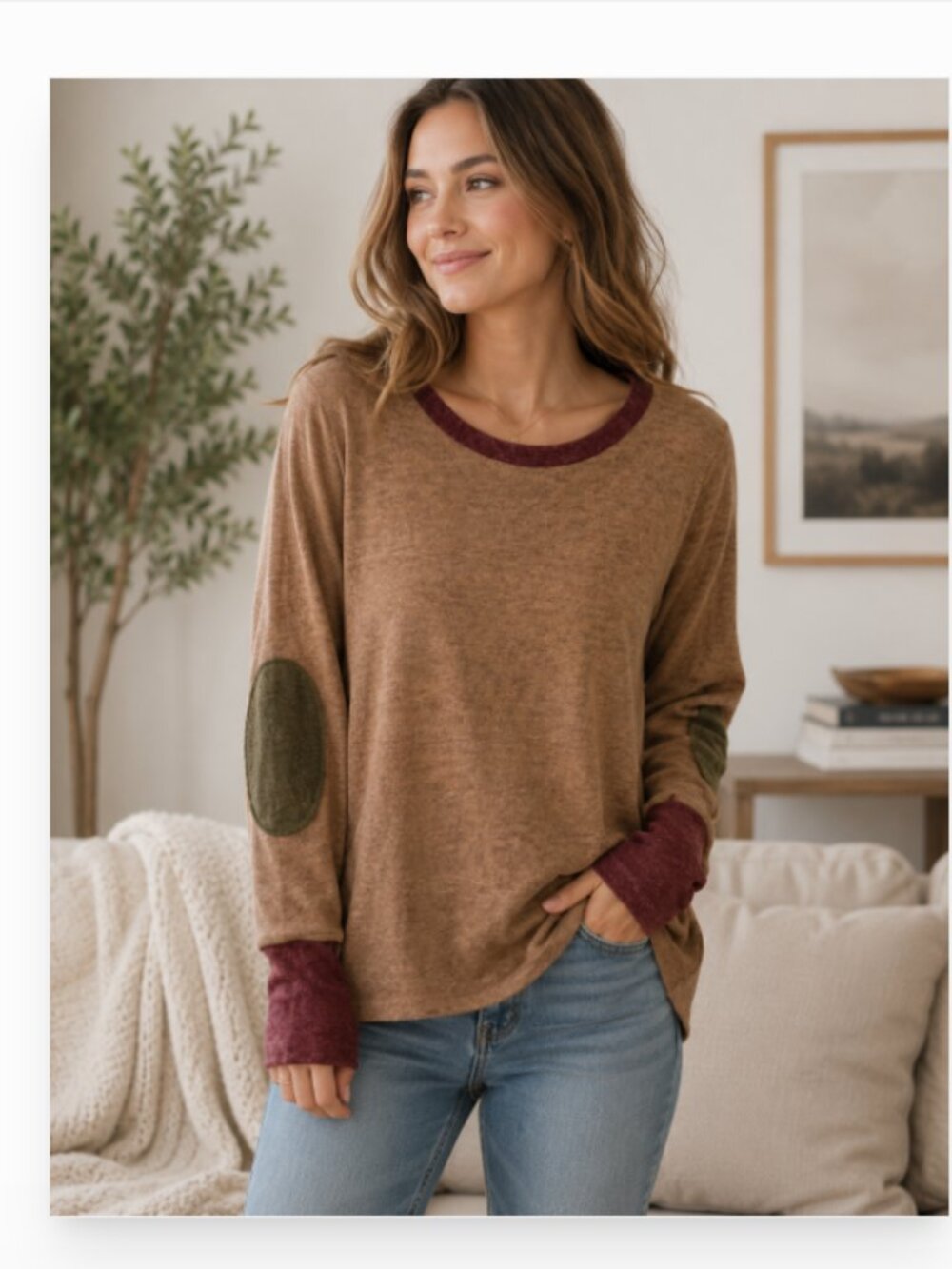 Bibi relaxed fit crew neck sweater with elbow patches size XL casual relaxed fit